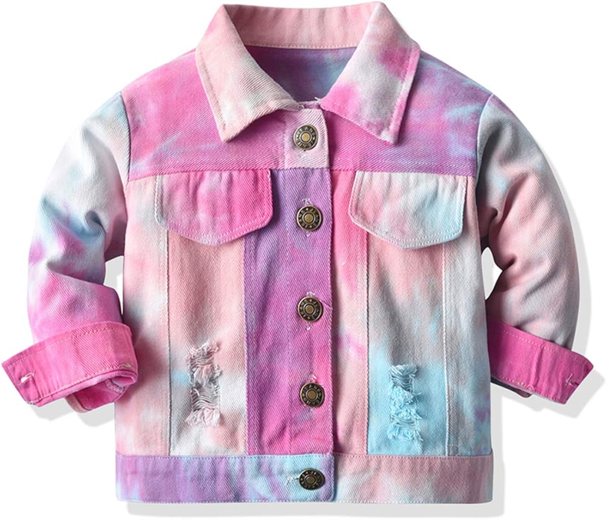 JunNeng Baby Toddler Girl Boy Denim Jacket, Kid Tie Dye Ripped Jean Jacket Coat Outerwear: Clothing