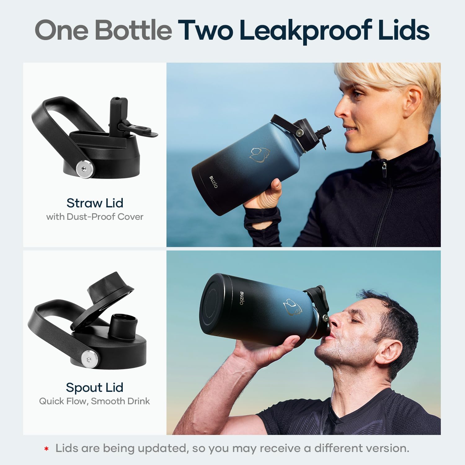 BUZIO Insulated Water Bottle with Straw Lid and Flex Cap, 64oz Double Wall Vacuum Stainless Steel Water Thermo Wide Mouth Lid, Cold for 48 Hrs Or Hot for 24 Hrs Sweat Proof Flask, Indigo Crush - Image 3