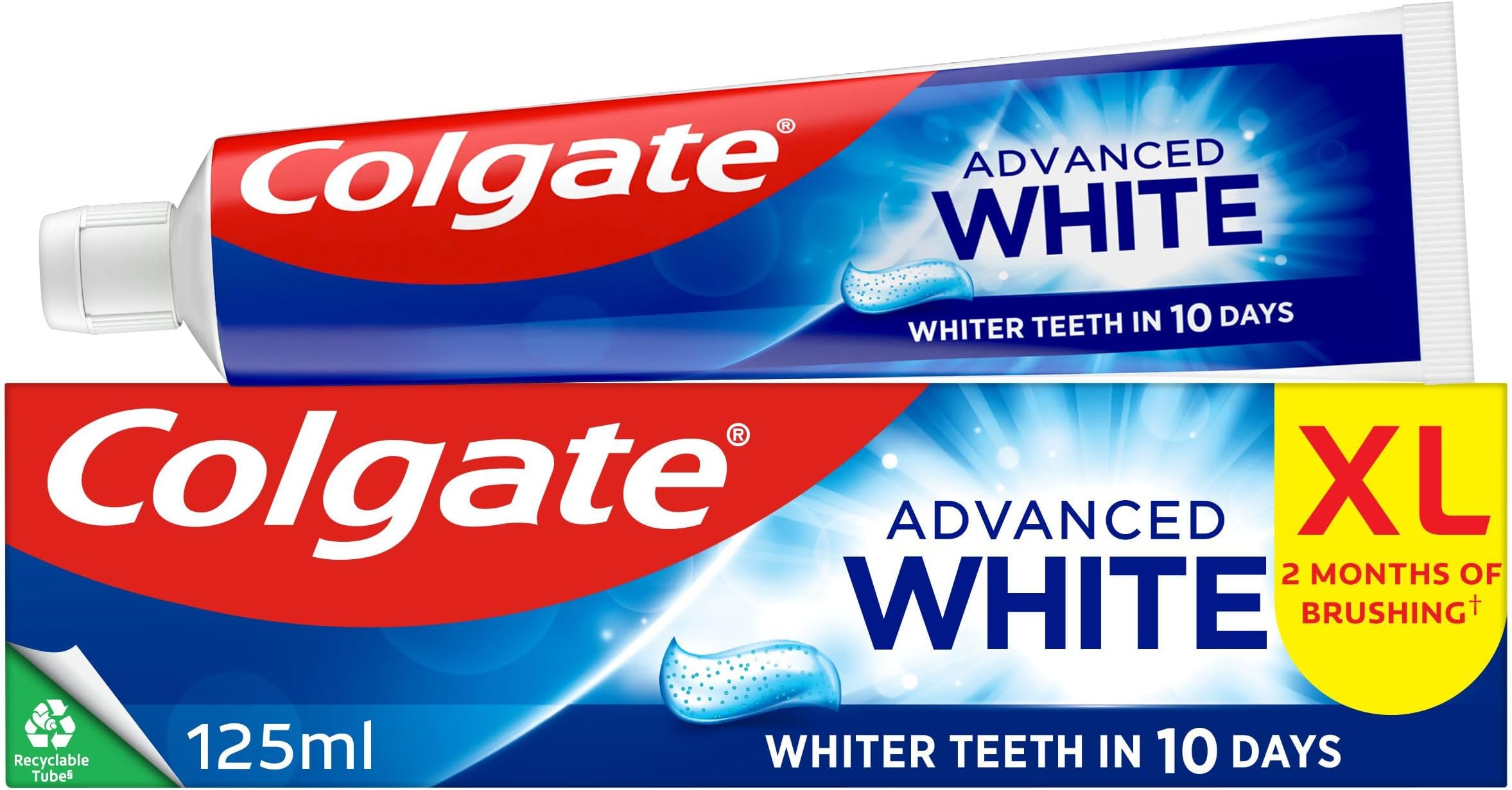 Advanced White Toothpaste 125ml - Teeth whitening Toothpaste - clinically Proven whitening - whitens in 10 Days - with Active Micro-Cleansing Crystals - new Stain Prevention - Enamel Safe