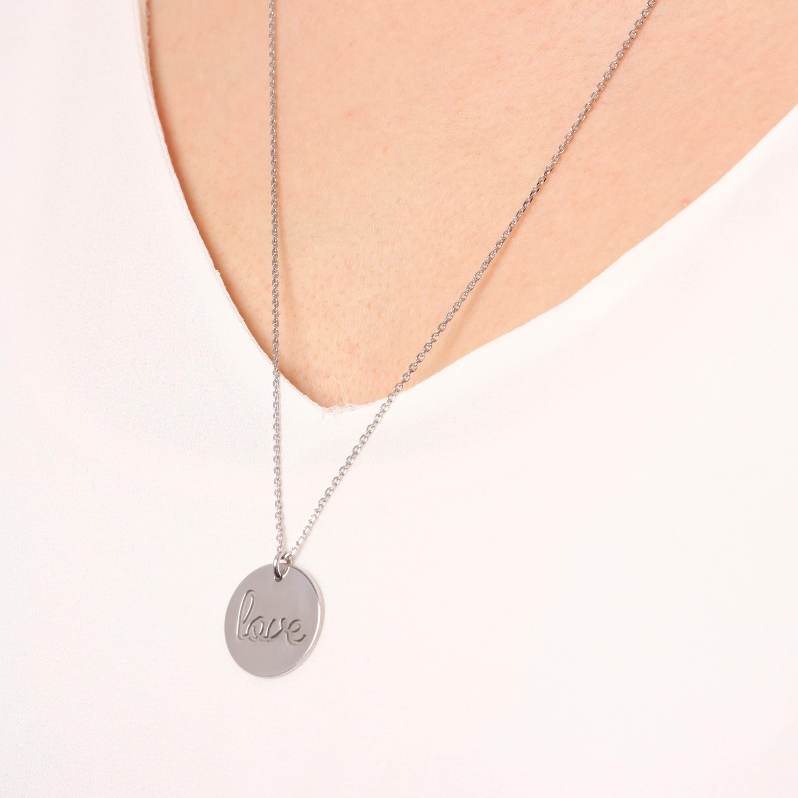 MILOR Collana donna in argento 925 placcato platino con ciondolo tondo LOVE – Elegante e ipoallergenica – Gioielli donna made in Italy – Regalo per Festa della mamma e compleanno