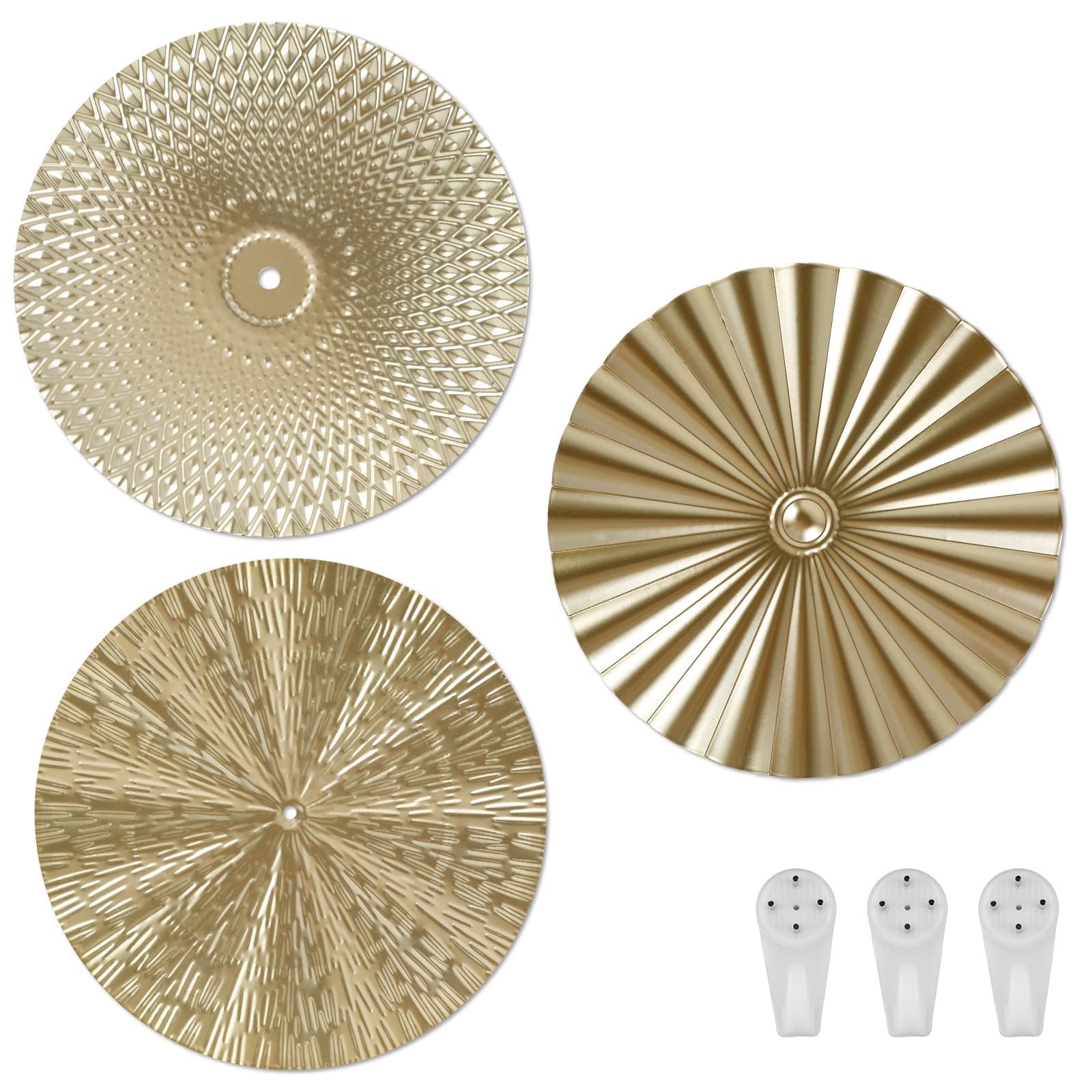Foribyw Gold En Wall Decor, 3Pcs Metal Starbursts Radial Plate Wall Art Decor Modern Abstract Wall Decorations Wall Art Hanging Sculptures Elegant Circular Plate Wall Decor For Living Room Bedroom(Suit 1)