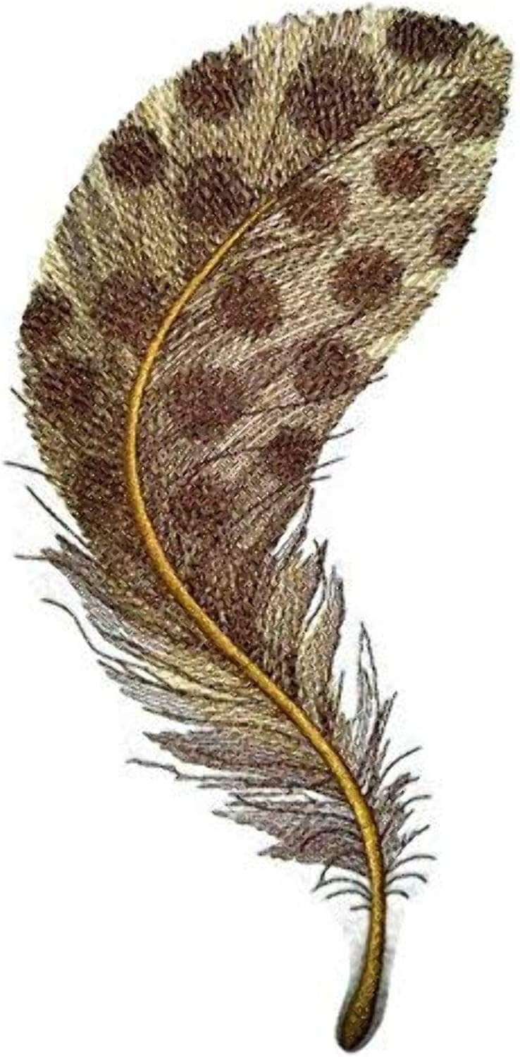 Custom and Unique Fancy Feather Collection[Spotted Brown Feathers ] Embroidered Iron on/Sew Patch [8" *3"] [Made in USA]