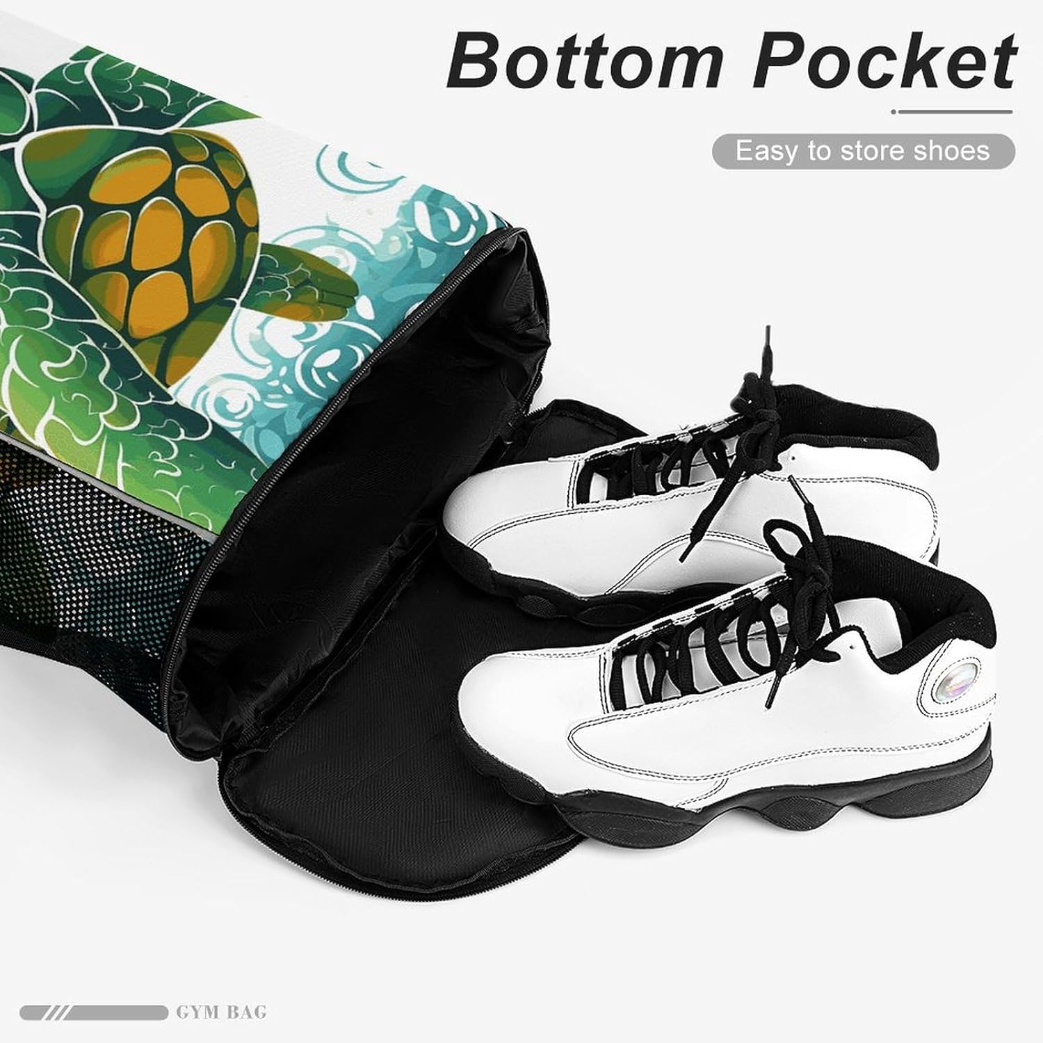 Sports Drawstring Backpack Cartoon Turtle Pattern Lightweight Backpack Dry And Wet Separation Large Capacity