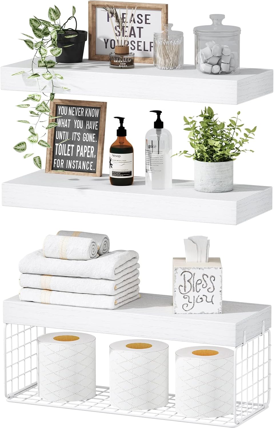 QEEIG White Bathroom Shelves Over Toilet Wall Mounted