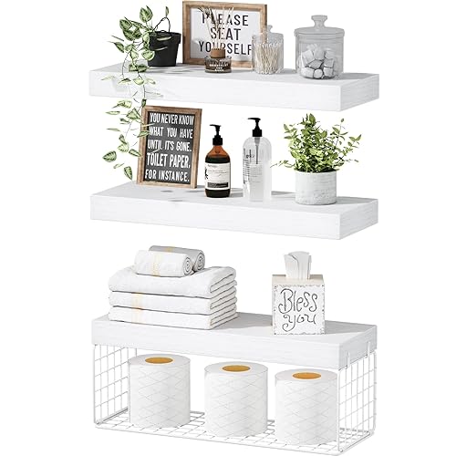 QEEIG Bathroom Shelves Over Toilet - Wall Mounted Floating Shelves