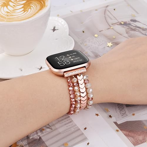 Miniatura 7 de CAGOS Bracelet Compatible with Fitbit Versa 4 Bands3SenseSense 2 for Women, Handmade Beaded Elastic Replacement Wristband for Versa 21Lite