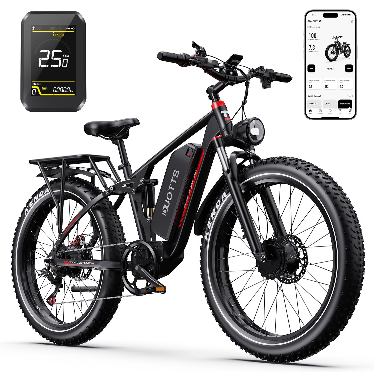 S26 Bicicleta Eléctrica de Montaña Incluye Doble Motor 250W, Bici Eléctrica Fat 26x4 con Batería 48V 20Ah,Autonomía 120KM, Frenos Hidráulicos & App Bluetooth,Ideal para Aventuras Off-Road