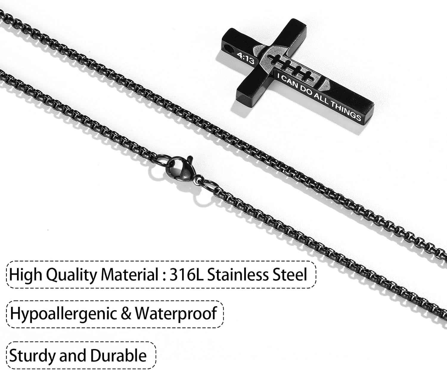 Football Cross Necklace for Boys Men, Stainless Steel Bible Verse Cross Pendant Chain Sports Gear Stuff Easter Christian Religious Jewelry Gifts for Teen Boys Kids - Image 5