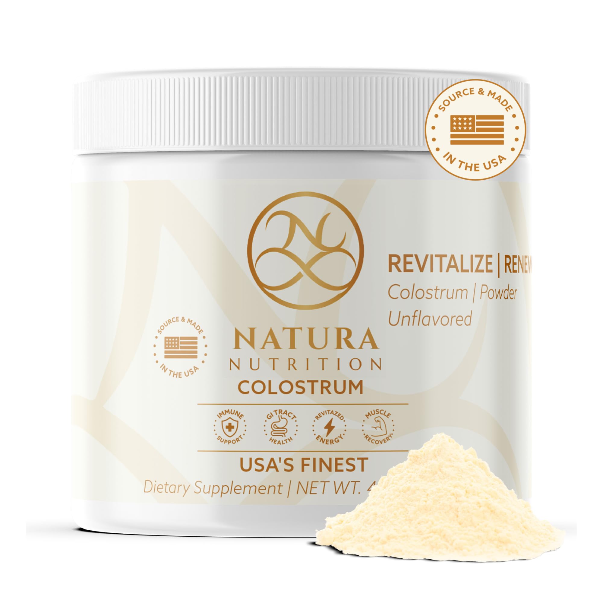 Natura Bovine Colostrum Powder, Grass-Fed Organic, Proprietary BioActive Formula for Unmatched Gut Health, Bloating, Recovery, Immunity, Skin & Hair, Veterinary- Supervised Nutrition, – 60 Serv.