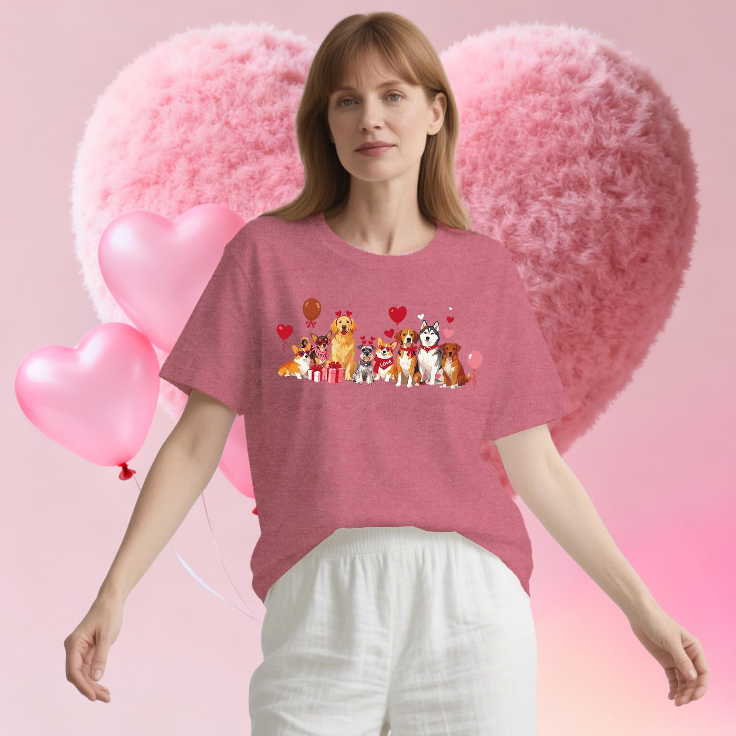Valentines Shirt for Women My Love Dog Lover T-Shirts Valentine Day Love Heart Print Casual Tee Tops - Image 4