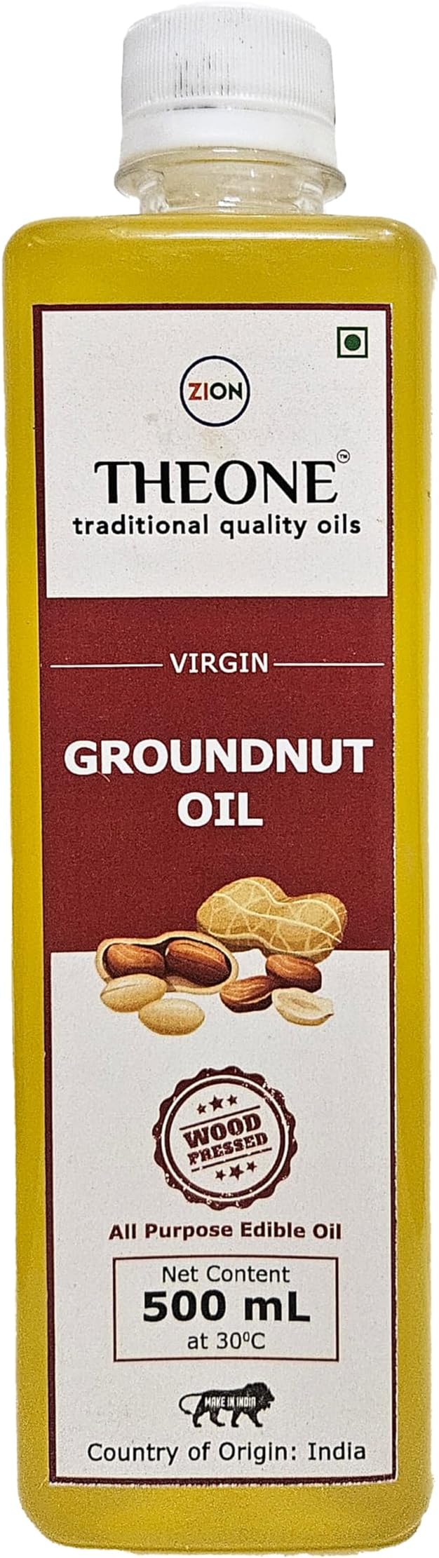 THEONE Groundnut Oil 500 mL | Virgin | Zero Cholesterol | Wood Pressed (Lakdi Ghani/Kolhu/Chekku) Method | Daily Cooking & Multipurpose Oil | Chemical Free | THEONE - traditional quality oils (500 mL)