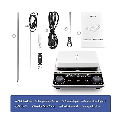 Miniatura 6 de Agitador magnético, agitador de placa caliente, pantalla LCD, 572.0 F Max.5L, 5.9 pulgadas, placa de agitación magnética de 1600 RPM, mezclador