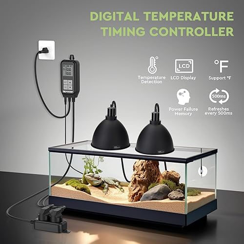 Miniatura 3 de Termostato de reptil, temporizador de luz para control de temperatura y iluminación, termostato temporizador día-noche con termómetro de reptiles