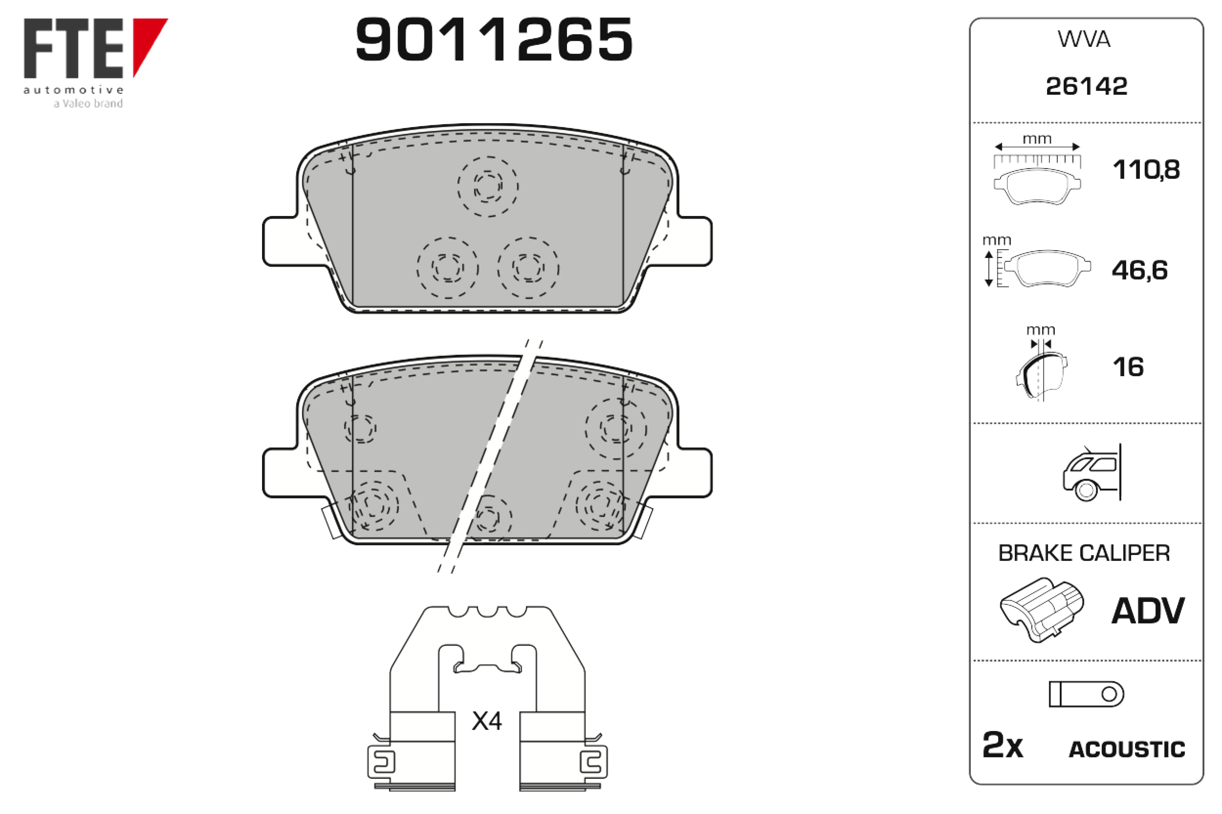 FTE 4er-Set Bremsbeläge 9011265, Hinterachse