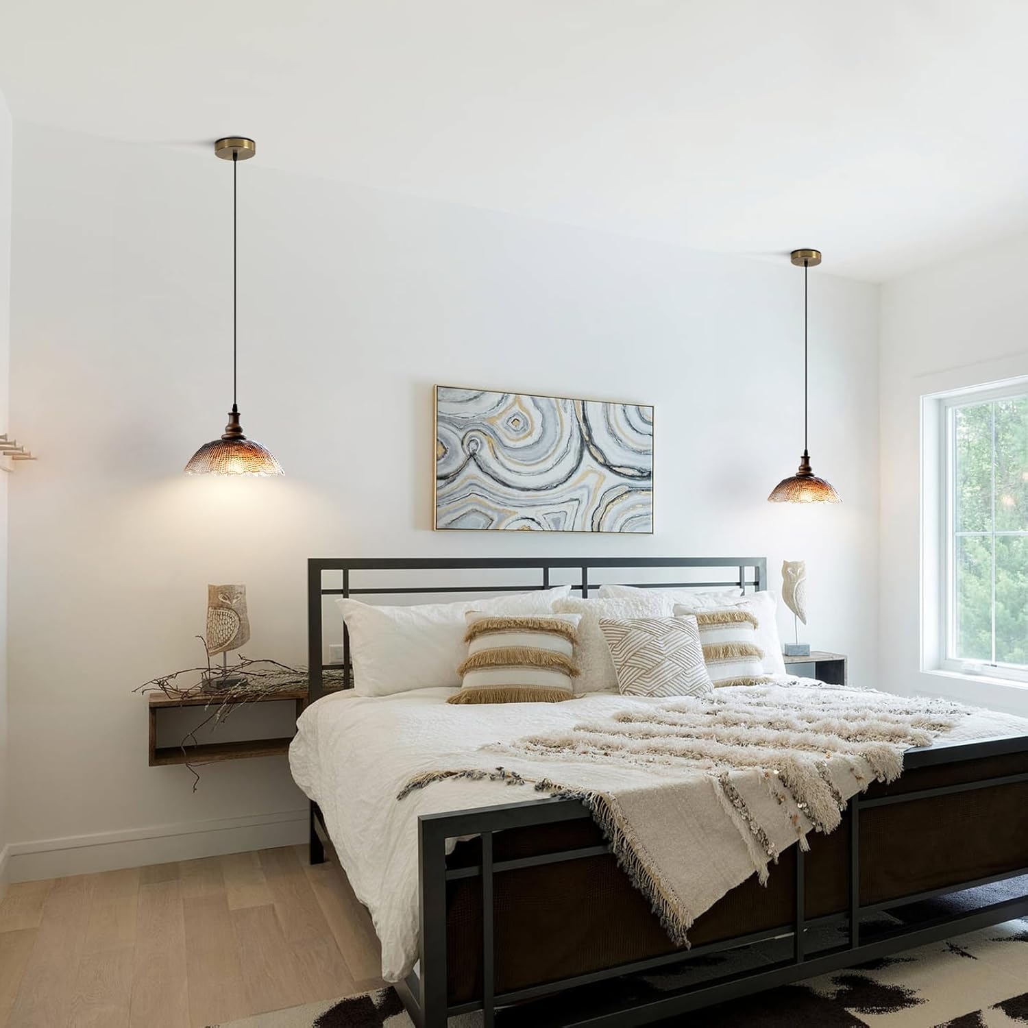 Modern Pendant Lighting, Coffee Gradient Glass Pendant Light Fixtures, 9.1inch 1 Light Wood Hanging Light for Kitchen Island Sink Dining Room