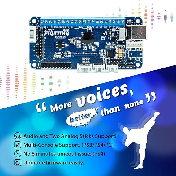 Brook PS4+ Audio Fighting Board - Pre-Installed Header Version, Arcade Stick PCB for PS4, PS3, NS Consoles and PC, Upgradable with UFB-UP5