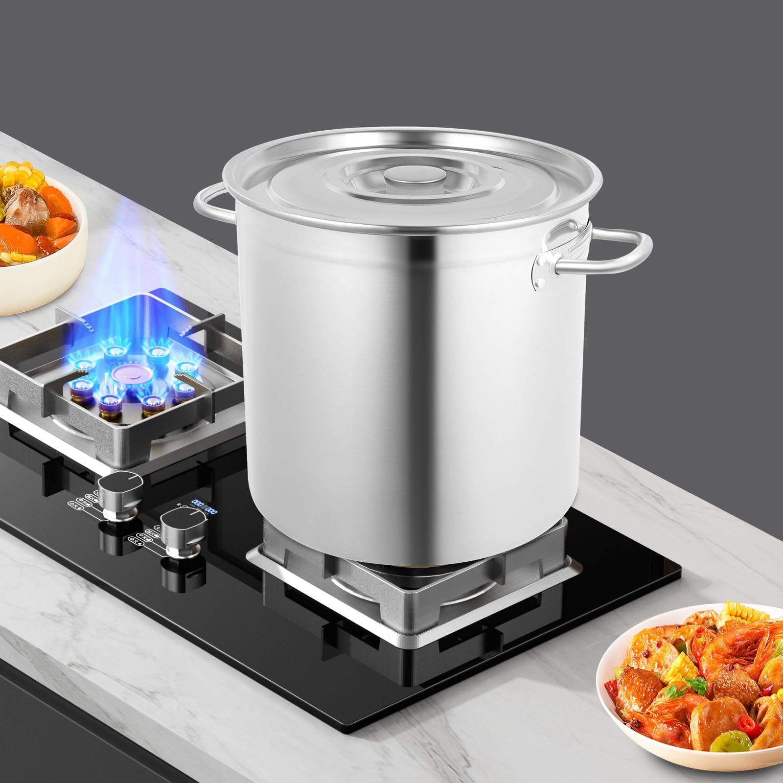 Garnek do zupy ze stali nierdzewnej, 35 l, z pokrywką, grubość 3,0 mm, duży garnek do gotowania zupy, bulionu, gulaszu jednogarnkowego, gastronomii i gospodarstwa domowego, wysokiej jakości garnek z
