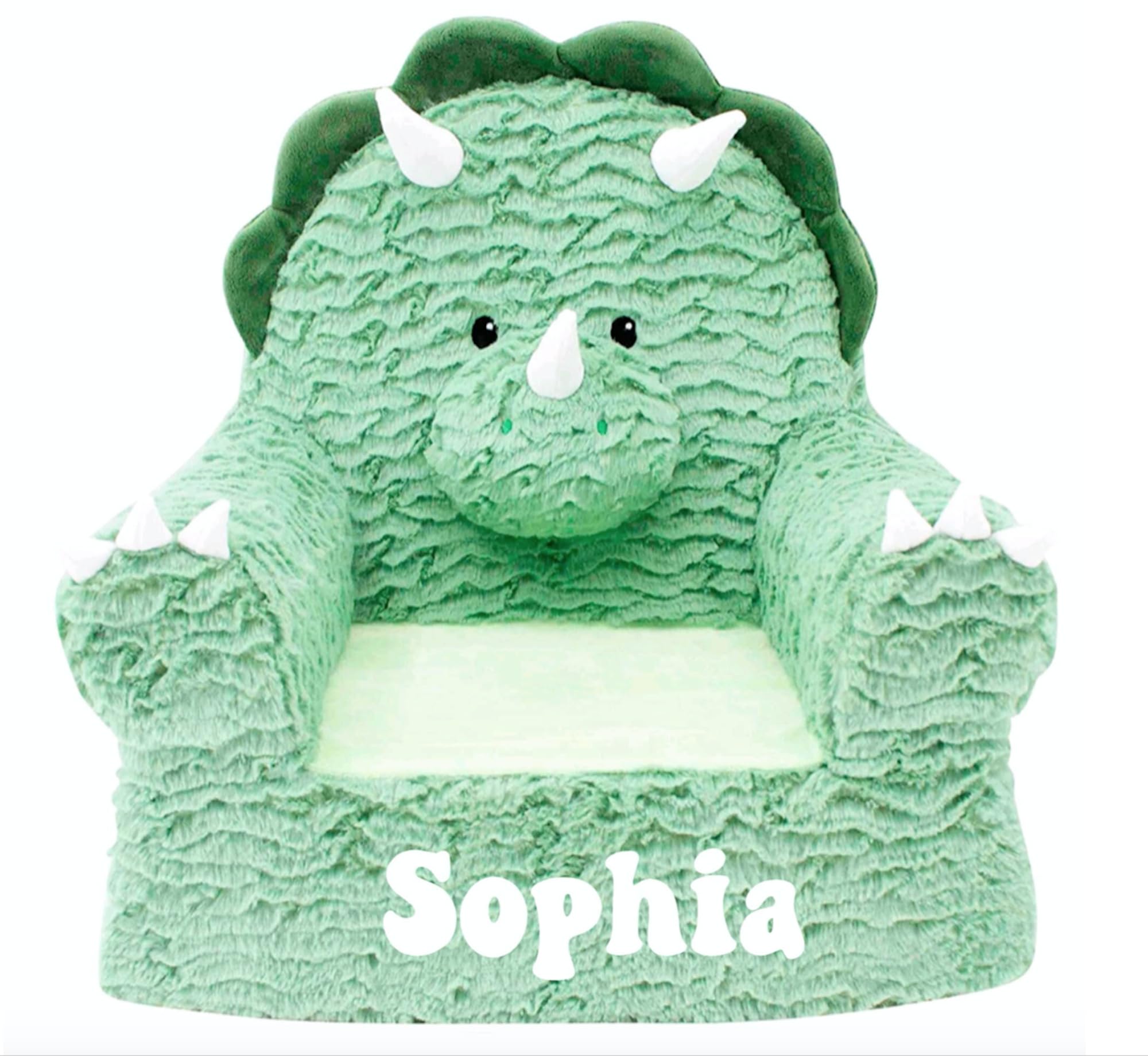 Personalized Cozy Dinosaur Kids Chair| Furry Toddler Memory Foam Room Decor| Boys Girls Playroom Bedroom Animal Sofa Chair| Add Name for Extra Cuteness| Cozy Green Dino Chair