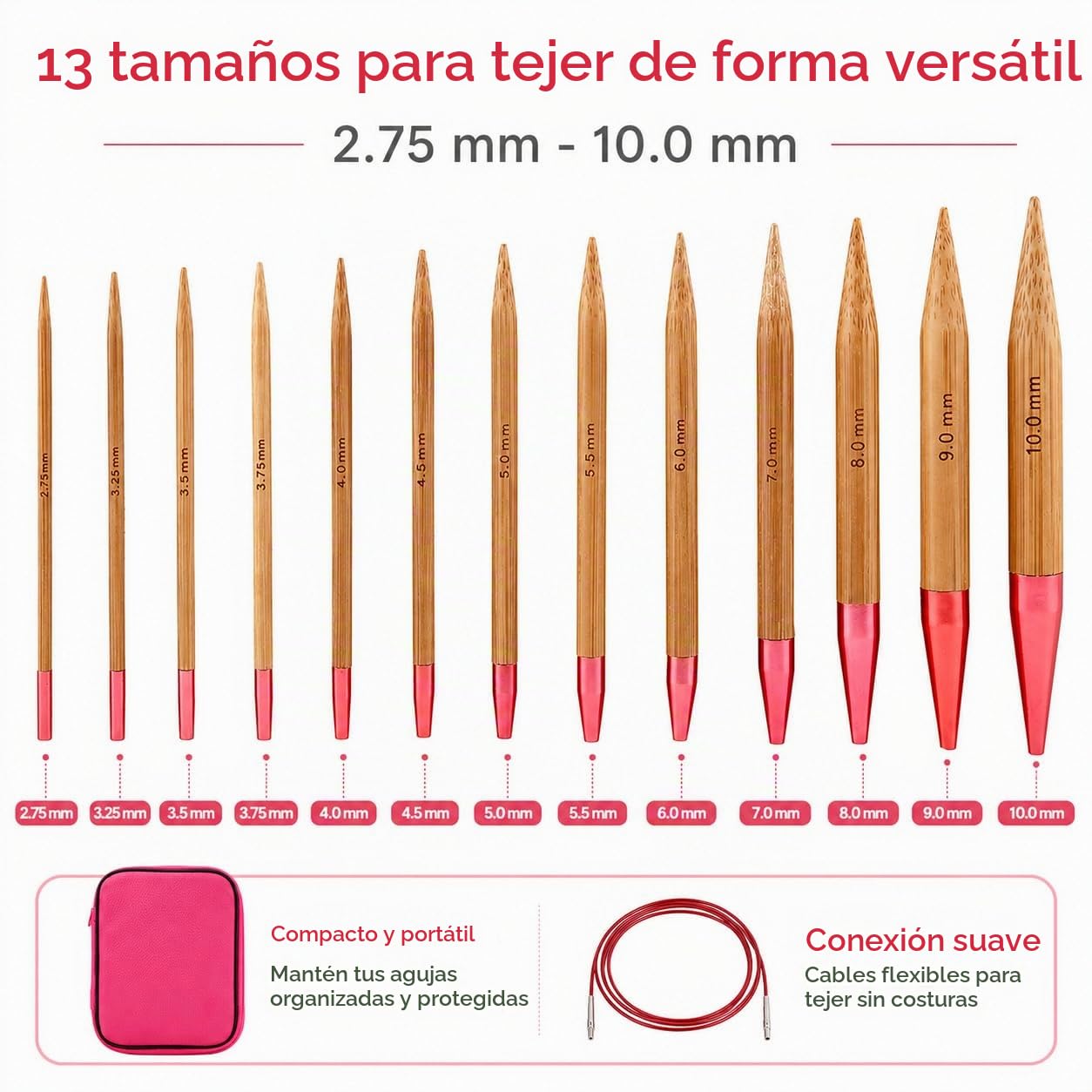 LetCart Juego de Agujas de Punto Circular, 13 pares Agujas de Tejer Circulares de Bambú con Accesorios de Tejer, para Principiantes y Profesionale, con Bolsa