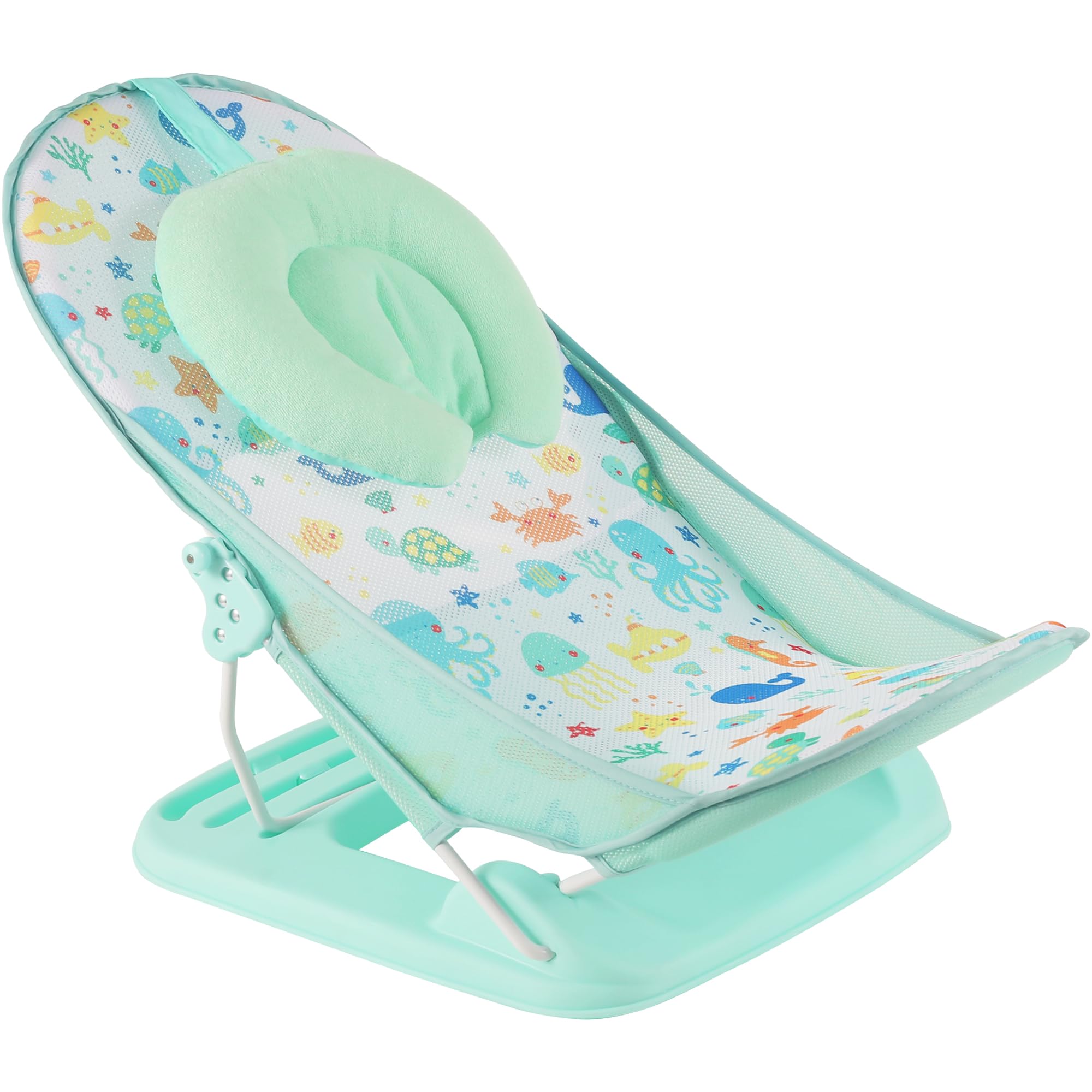 Nuluv Premium Baby Bather | Bath Chair for Newborns and Infants 0-3 Months | Foldable | 3 Position Adjustable Chair | Anti Skid Base | Washable Soft Mesh Seat | for Babies Upto 5Kg (Aqua)-image-41