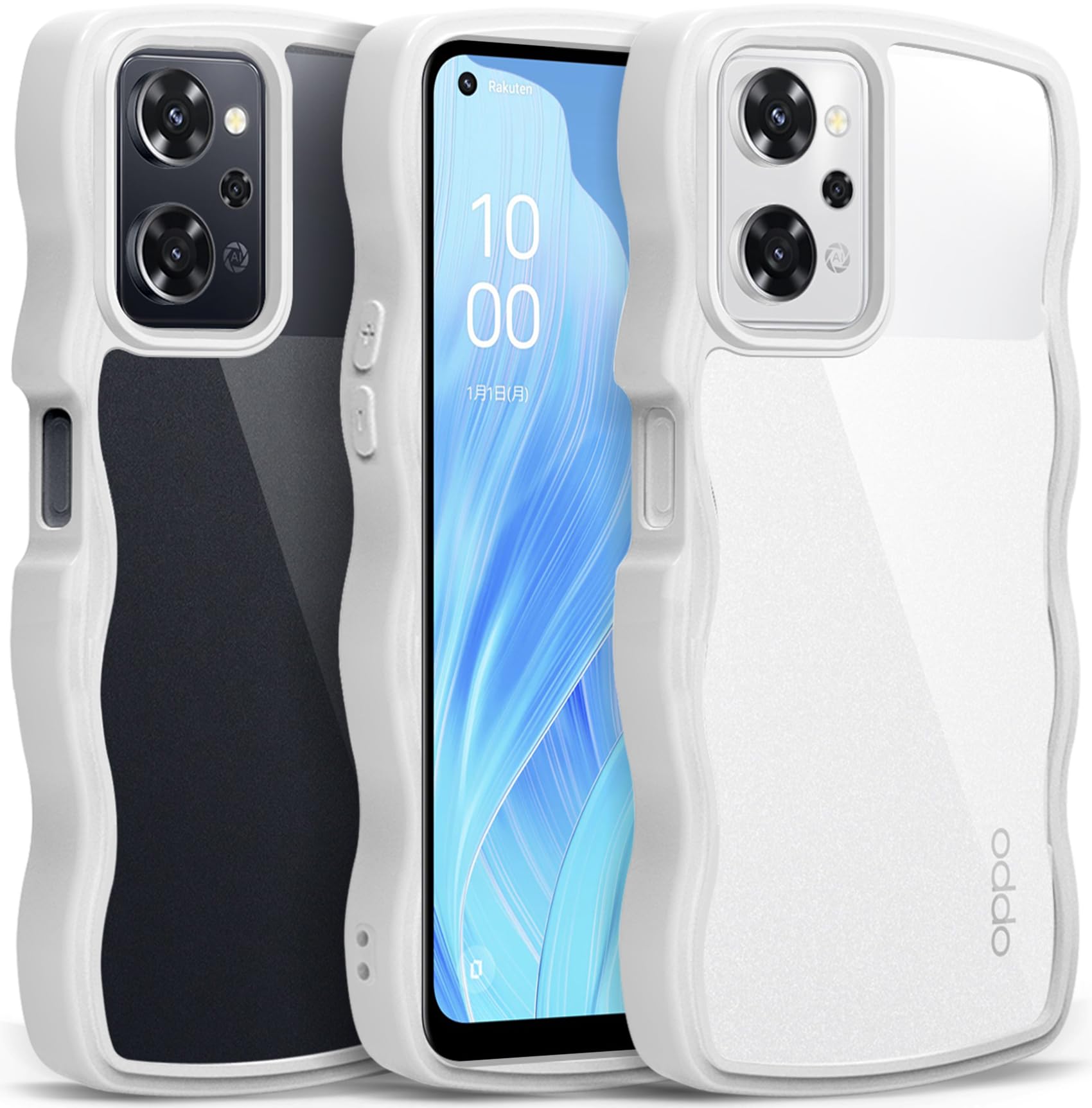 OPPO Reno9 A/OPPO Reno7 A 用 ケース クリア ウェーブ おしゃれ かわいい OPG04 用 スマホケース 人気 オッポ リノ9a/7a カバー 滑り止め 薄型 軽量 耐衝撃 ストラップホール付き シリコン 透明（ホワイト）