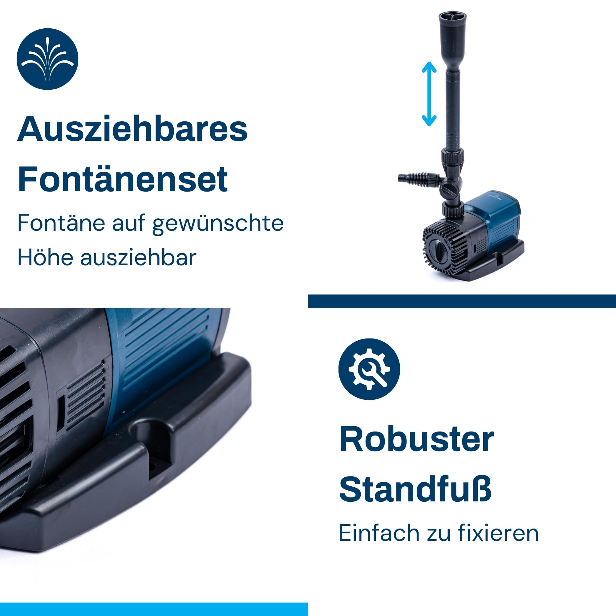 BluFlow Control - Regelbare Teichpumpe - Mit Springbrunnenset - Springbrunnenpumpe - Filterpumpe - 3.800 Liter pro Stunde - 25 Watt
