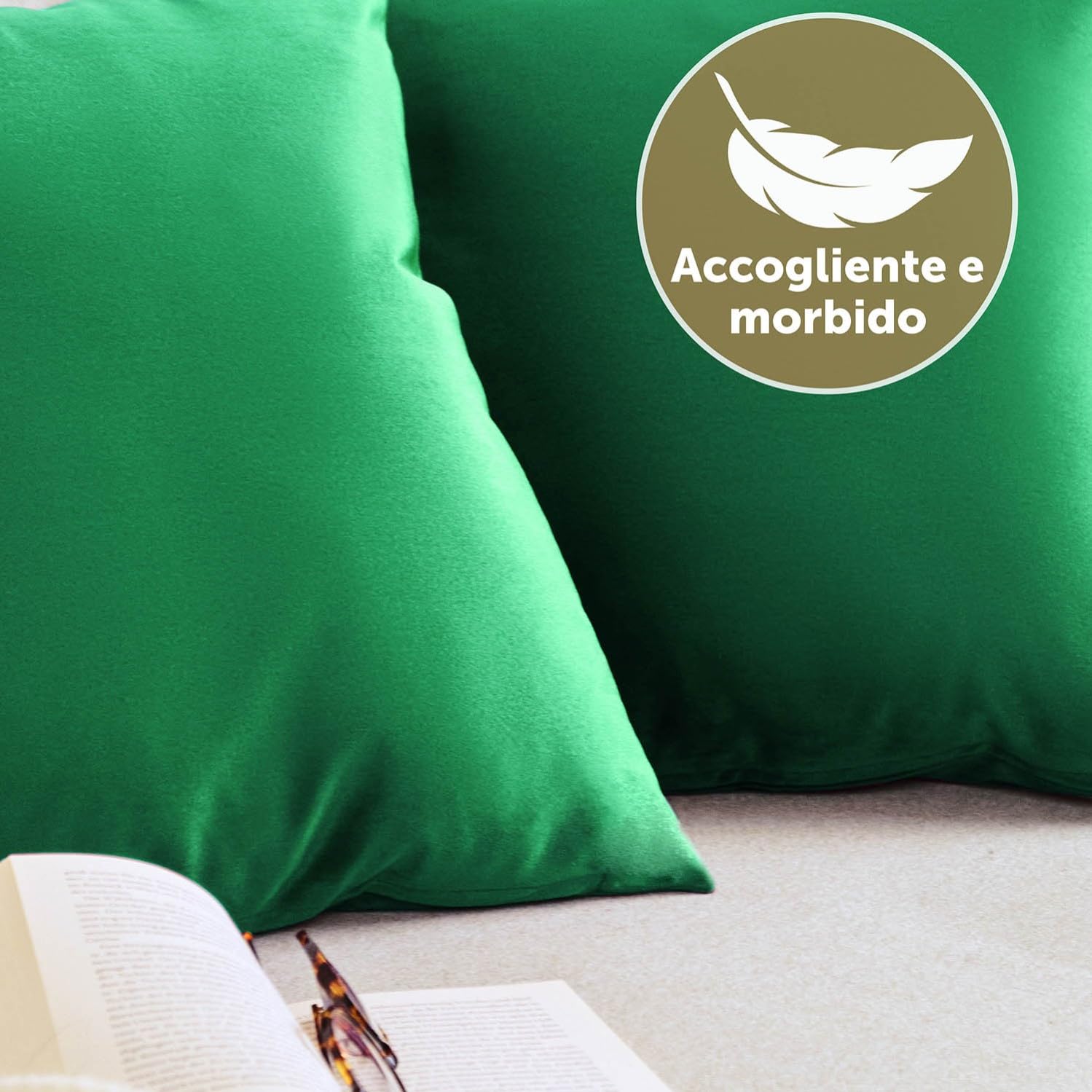Blumtal Set di 2 Federe Cuscini Divano 30x50 cm in Velluto, con Chiusura Lampo Invisibile, Eleganti Copricuscini Divano in Morbido Velluto,Taglia 30 x 50, Verde Natura
