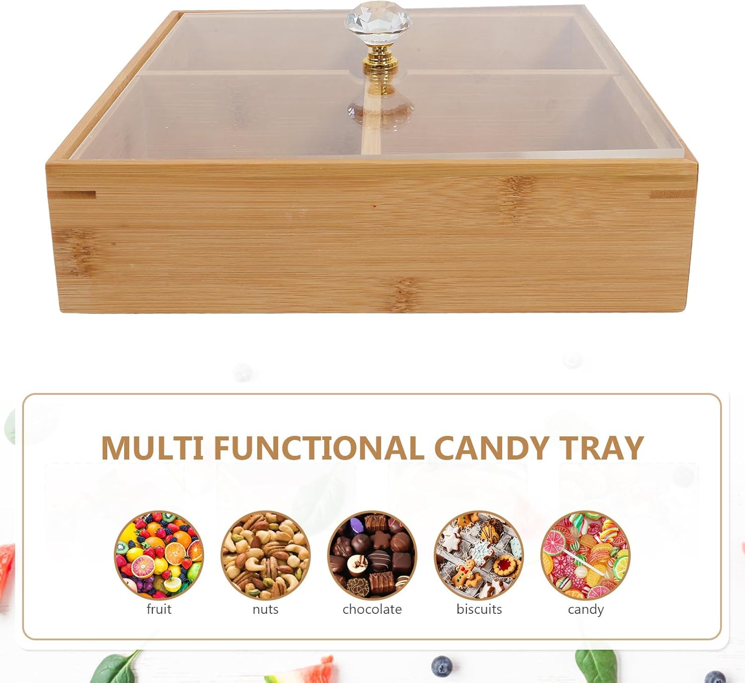 Toyvian Snack Tray with Lid, 4-Compartment Fruit Serving Tray, Multi-Grid Food Organizer for Home Kitchen and Party Snacks