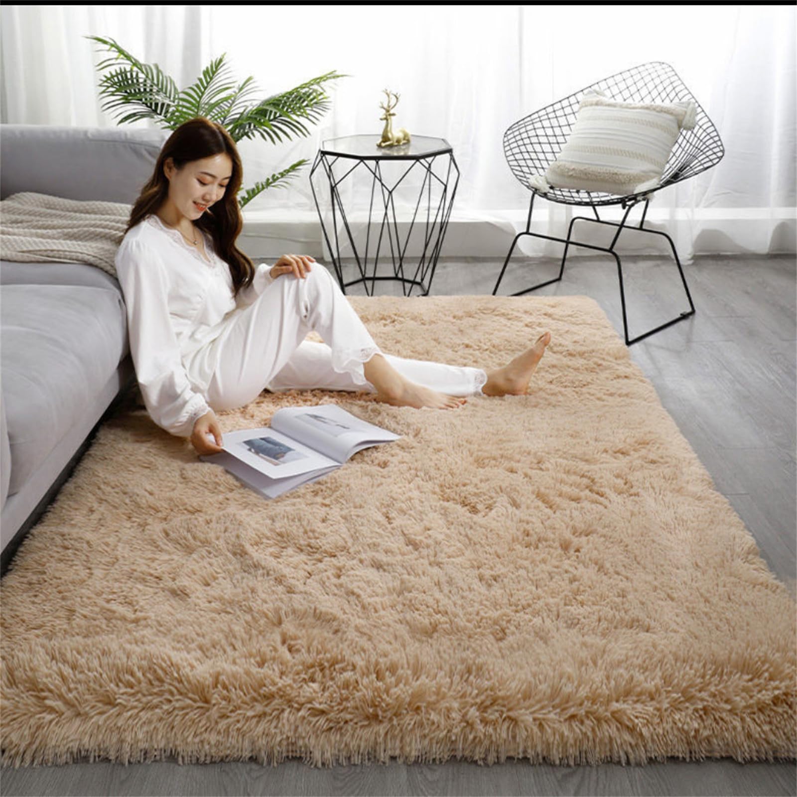 Tappeto A Pelo Lungo 80x100 Cm - Morbido Peluche, Ipoallergenico, Lavabile In Lavatrice, Per Soggiorno E Camera