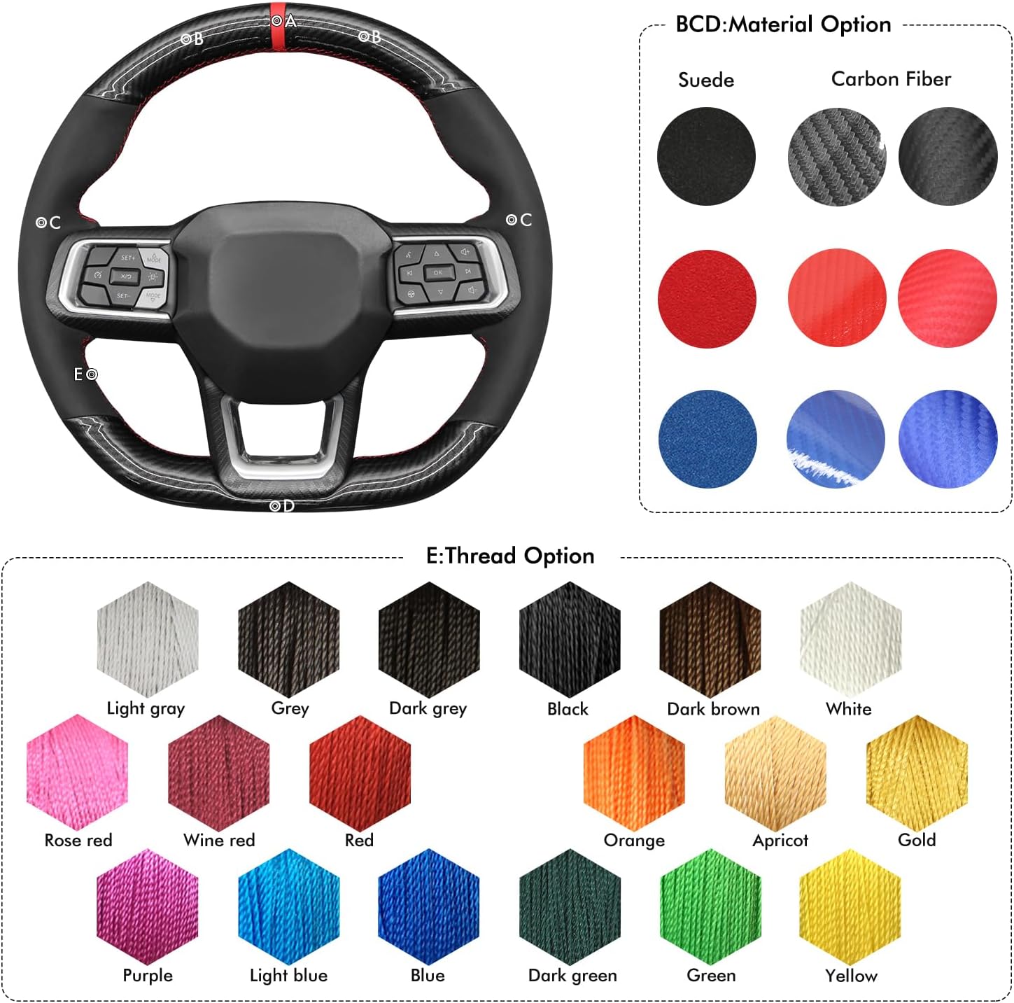 MEWANT Steering Wheel Cover for Ford Mustang 2024 Hand-Stitched Steering Wheel Wrap