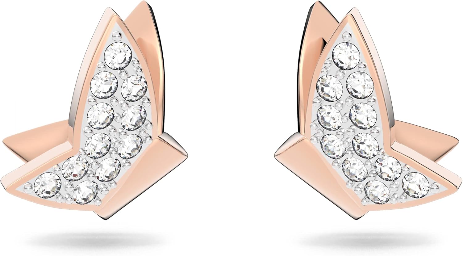 Lilia stud earrings, Butterfly, White, Rose-gold tone plated