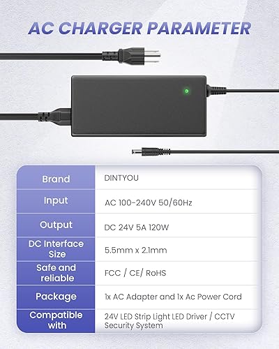 Miniatura 2 de Fuente de alimentación de 24 V 5 A, adaptador convertidor de CA a CC de 120 W con enchufe de 0.217 x 0.083 in, entrada de 100-240 V, enchufe