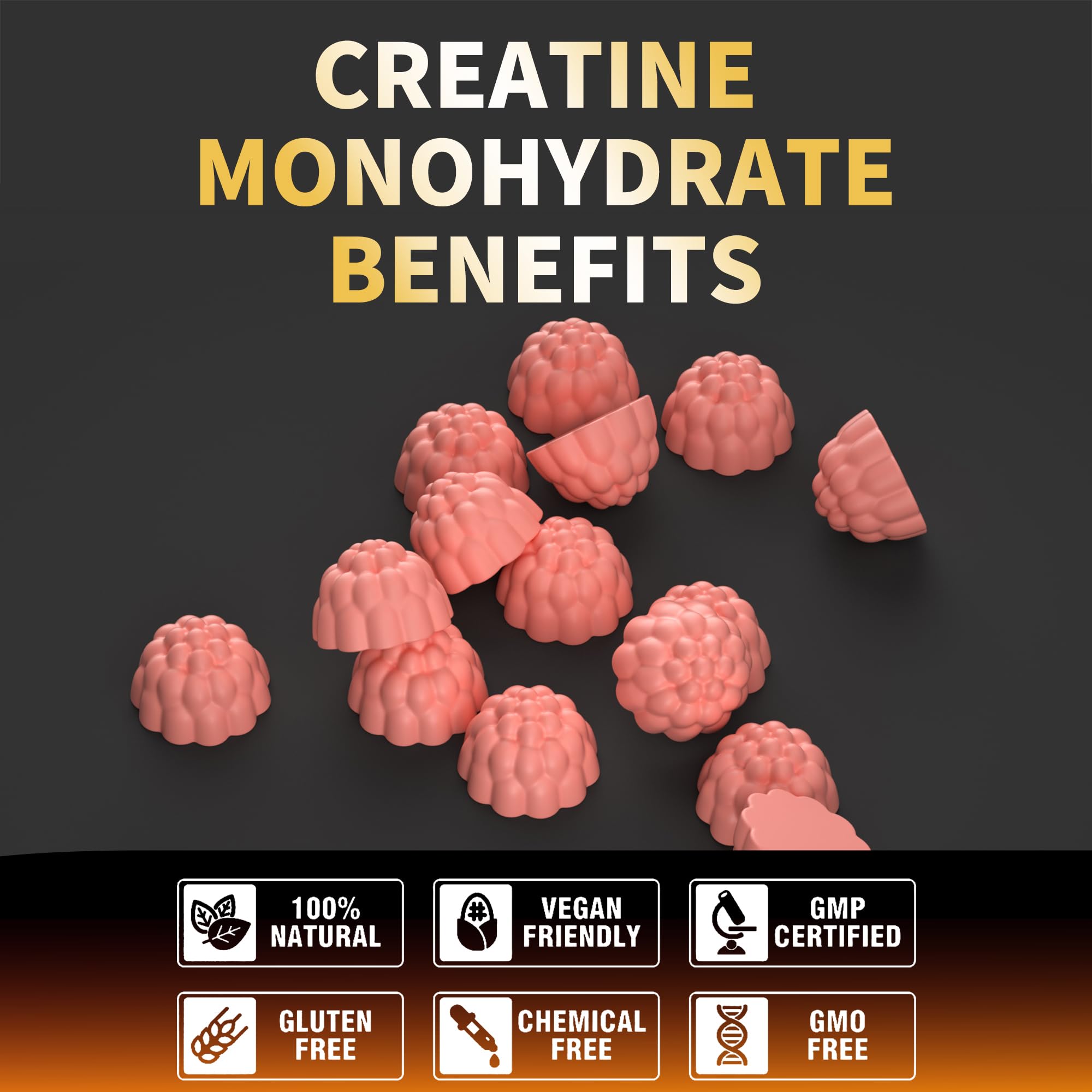 Creatine Monohydrate Gummies for Men & Women-5g of Creatine Monohydrate per Serving - Sugar Free,Vegan, Strawberry Flavor, 120 Count