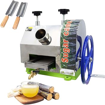 14.5"9.1"14.6" Manual Sugar Cane Juicer, Sugarcane Juice Press, Commercial Sugarcane Press Extractor with 2 Peeling Knives, Stainless Steel Filter Tray