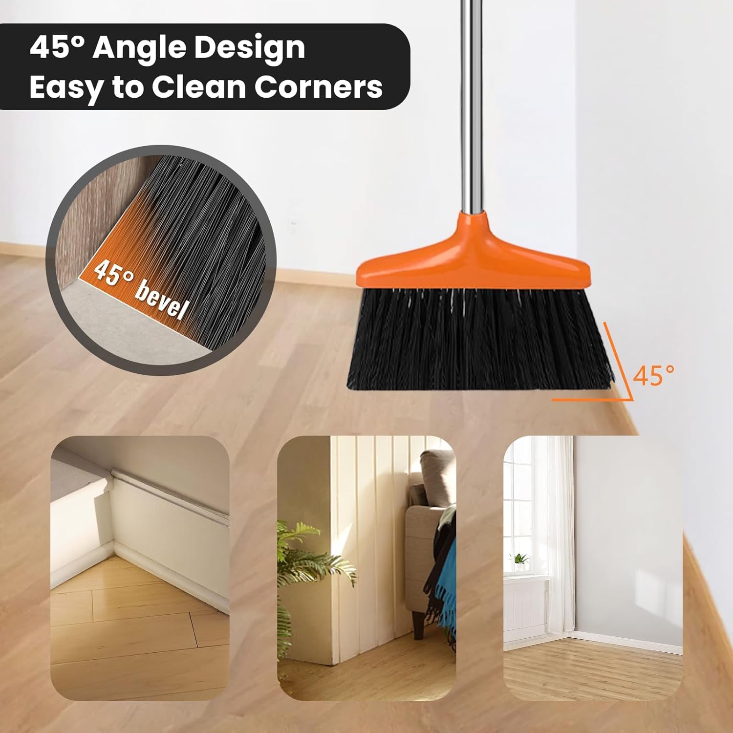 Set di scope e paletta, con manico lungo, manico allungabile, paletta verticale, Broom and Dustpan, per interni ed esterni, garage, cucina, ufficio