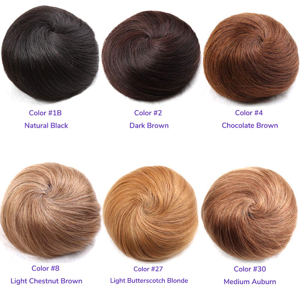 Bella Hair 100% Human Hair Bun Extension Donut Chignon Hairpieces for Both Women and Men Instant Up-Do Fake Scrunchies Piece (#2 Dark Brown/Darkest Brown)