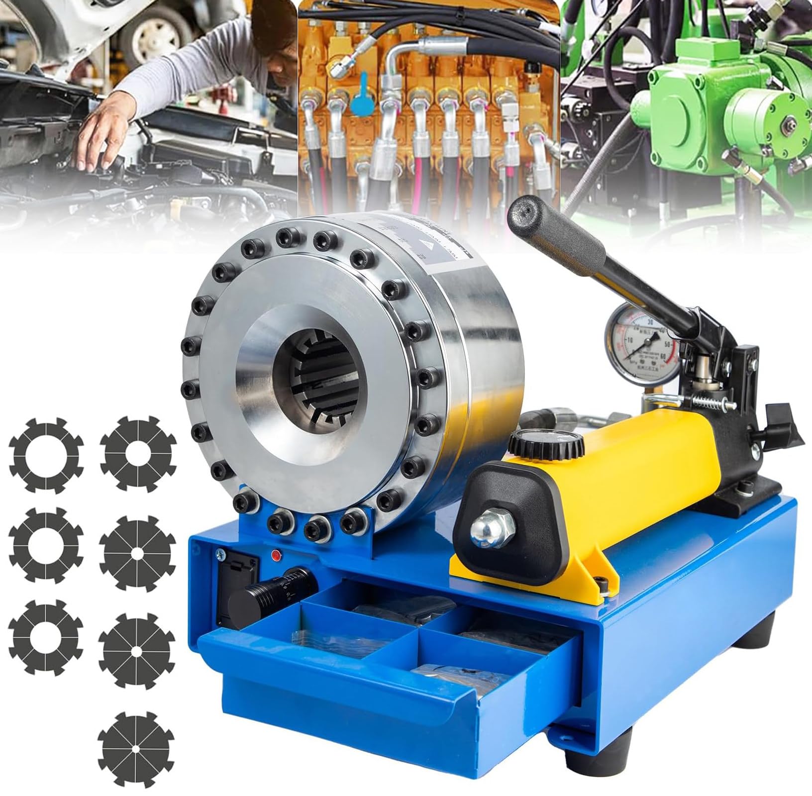 2000kN Schlauch Crimper mit Abnehmbarem Presskopf & Mikrometer-Präzision | Manuelle Schlauchpresse (8 Matrizen 10–31 mm) für 1SN/2SN Hydraulik, kraftstoffleitung, KFZ-Klimaleitungen & Kabelschuhe.