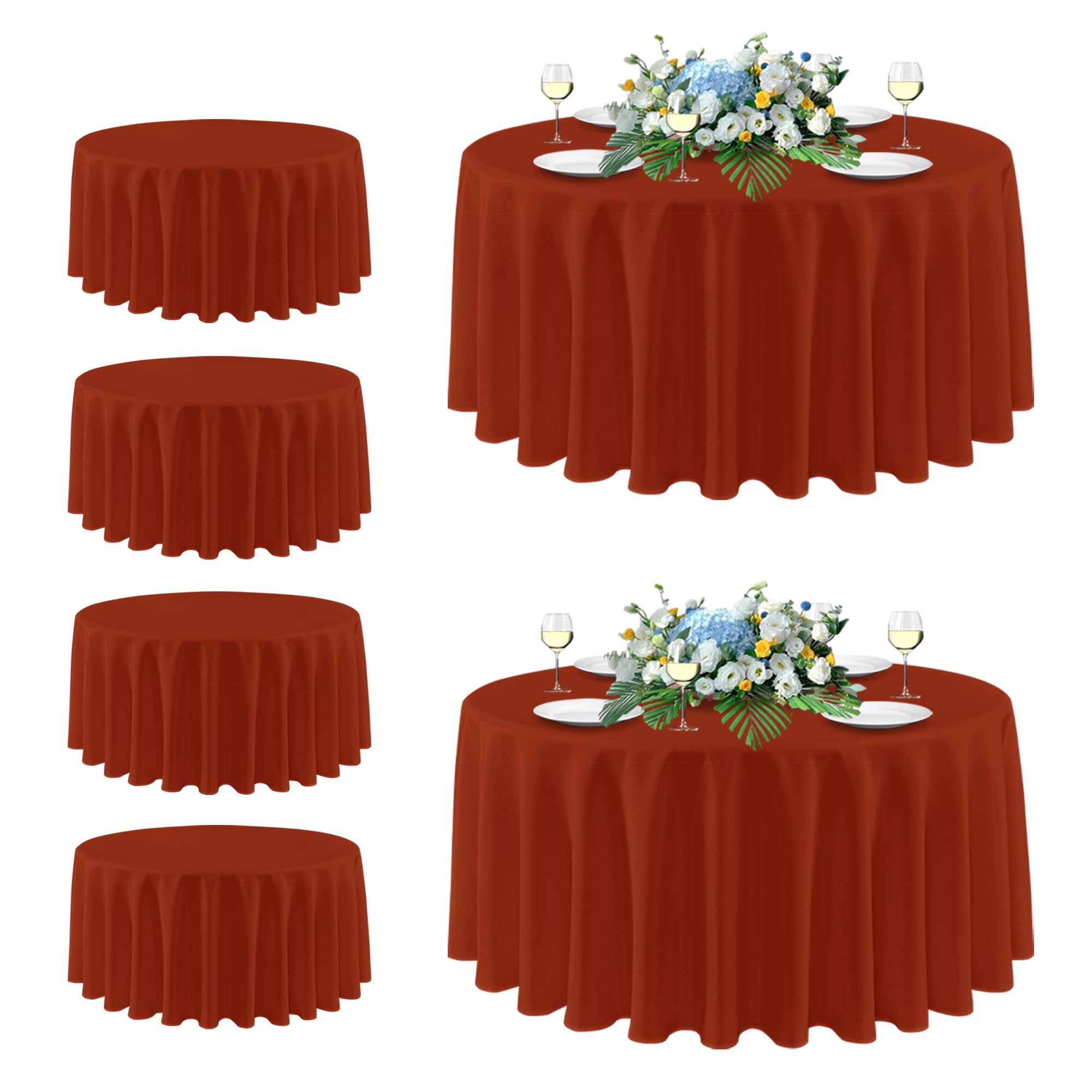 sancua Thanksgiving Round Tablecloth 108 Inch, 6 Pack Burnt Orange Rust