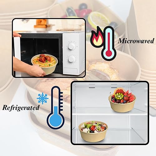 Miniatura 6 de Cuencos de papel redondos desechables de 34 onzas con tapa, 50 juegos de cajas de contenedores de delicatessen, a prueba de derrames, aptos para