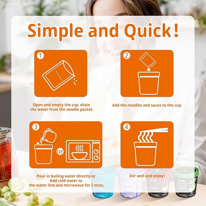 Hethstia Konjac Noodles Cup 8 Pack Variedad Shirataki - Pho, Tom Yum, Curry, Laksa miniatura 6