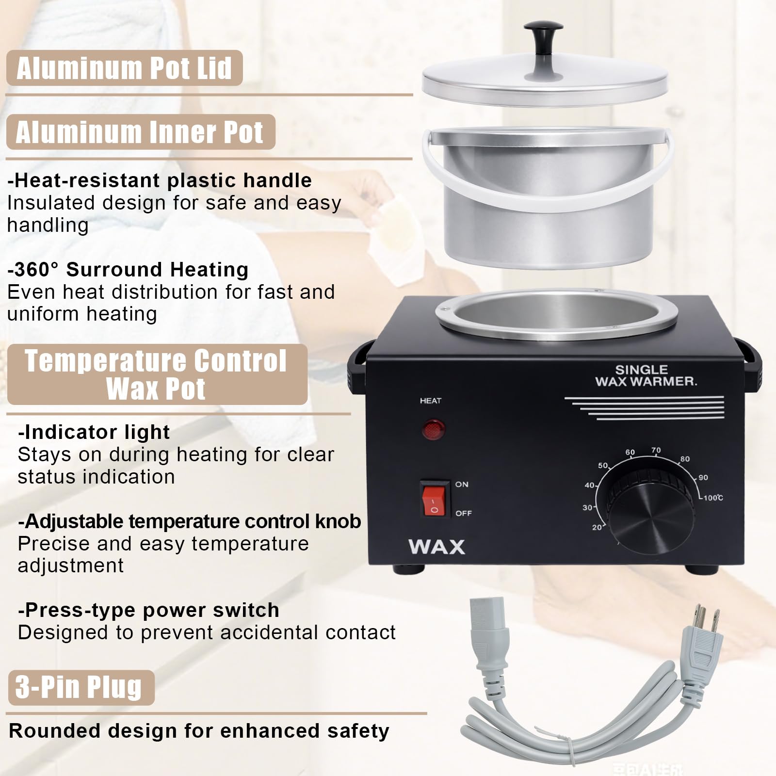 Podoy Electric Wax Warmer for Hair Removal with Adjustable Temperature