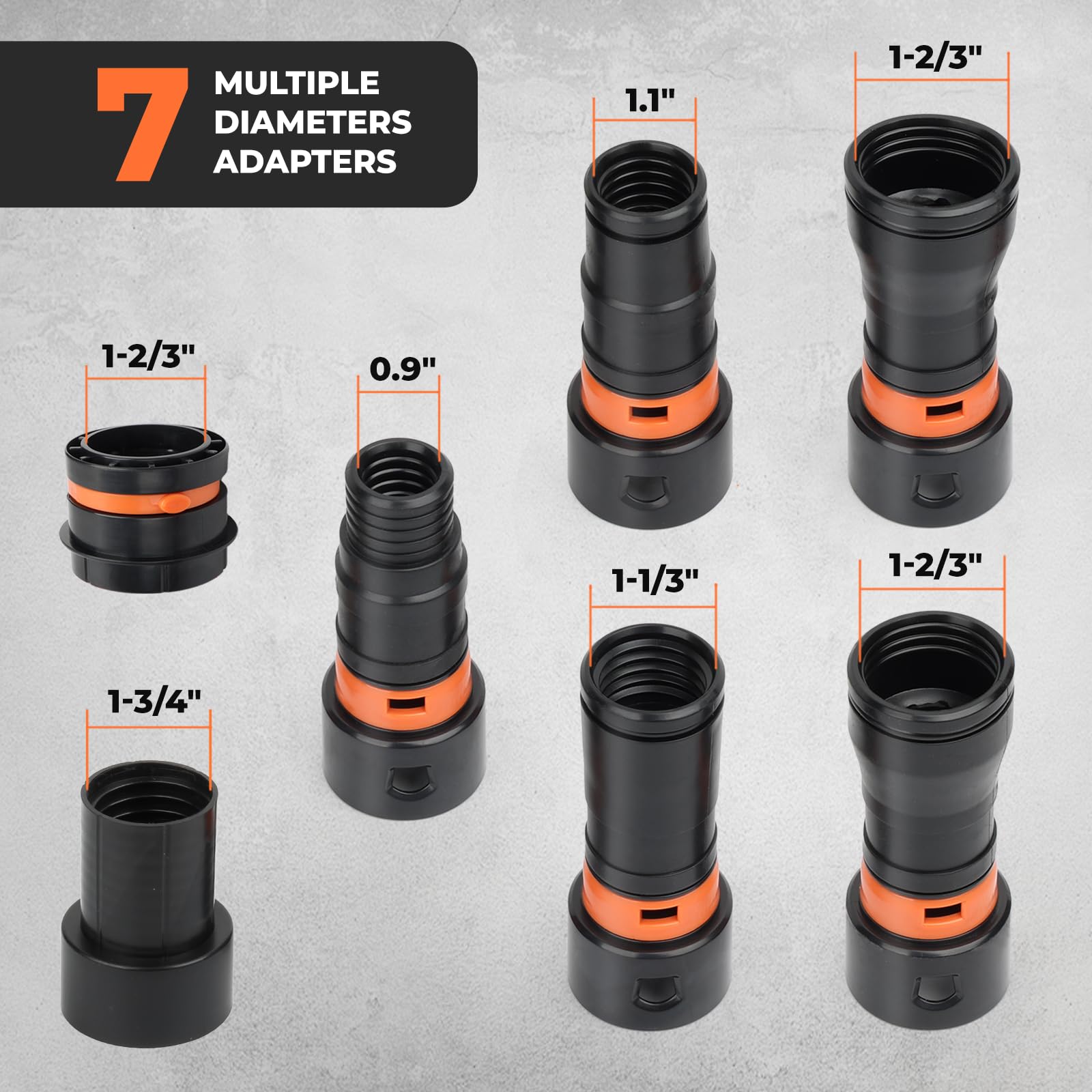 Kit de adaptador universal de 7 piezas para herramientas de carpintería, conectores de plástico ABS de alta resistencia compatibles con aspiradora de tienda y más