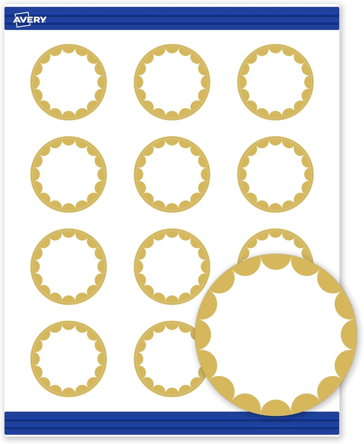 Avery Printable Round Cards, 2" Diameter, Matte White, Pre-printed Gold Dots Edge Design, Sure Feed Technology, Laser & Inkjet Compatible, 240 Total, Great for Product Tags
