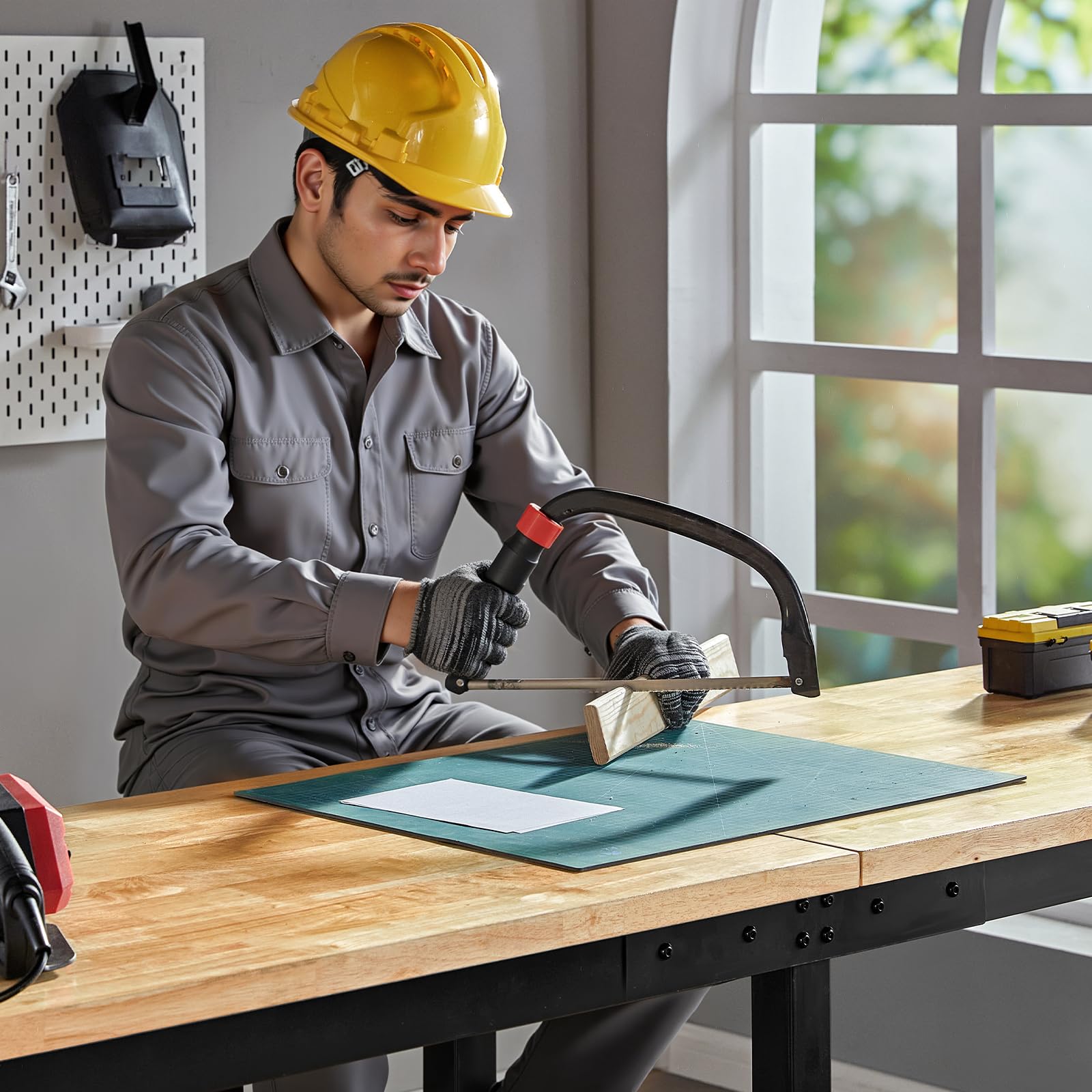 LUXOAK 183x61 cm höhenverstellbarer Werkbank mit Steckdosen, 2722 kg belastbare Holzwerkbank mit Haken, massiver Gummiholz-Arbeitsplatte für Garage, Werkstatt, Holzbearbeitung und Home-Office