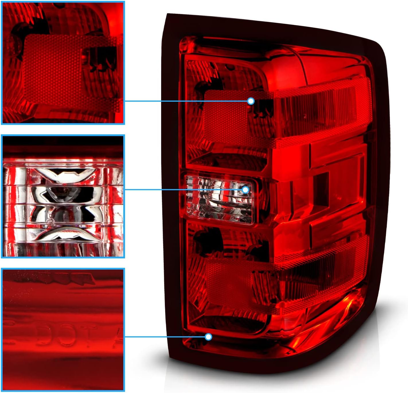 AmeriLite for 2014-2019 Chevy Silverado 1500 2500 3500 Red OE Factory Replacement Rear Tail Light w/Bulbs Set - Passenger and Driver Side