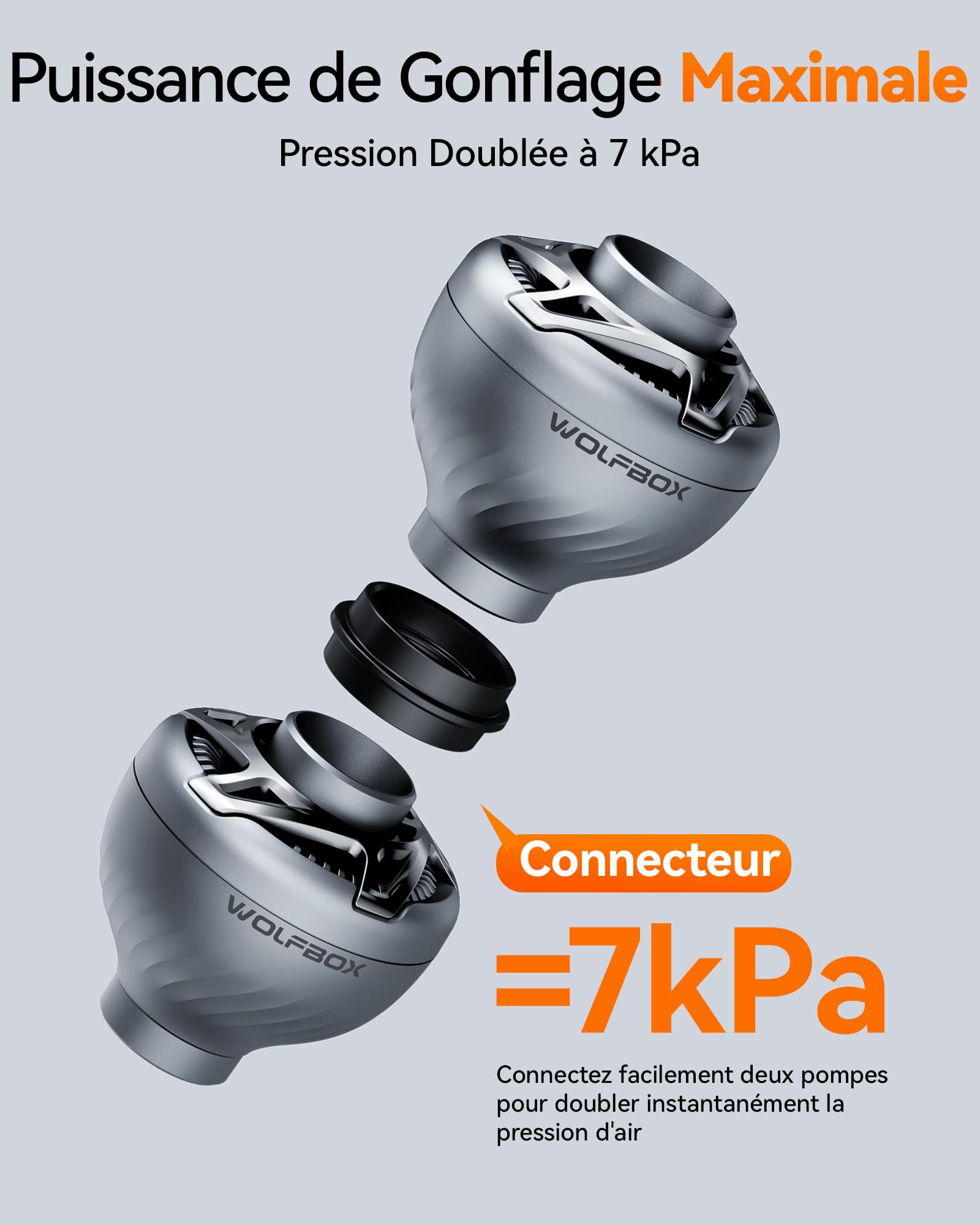 WOLFBOX Mini pompe à air électrique USB sans batterie | MFmini 4,5 KPA Haute Pression 32 g Boîtier en Acier 5 Buses 2 en 1 Gonflage et Aspirateur Camping Piscine Sac sous Vide