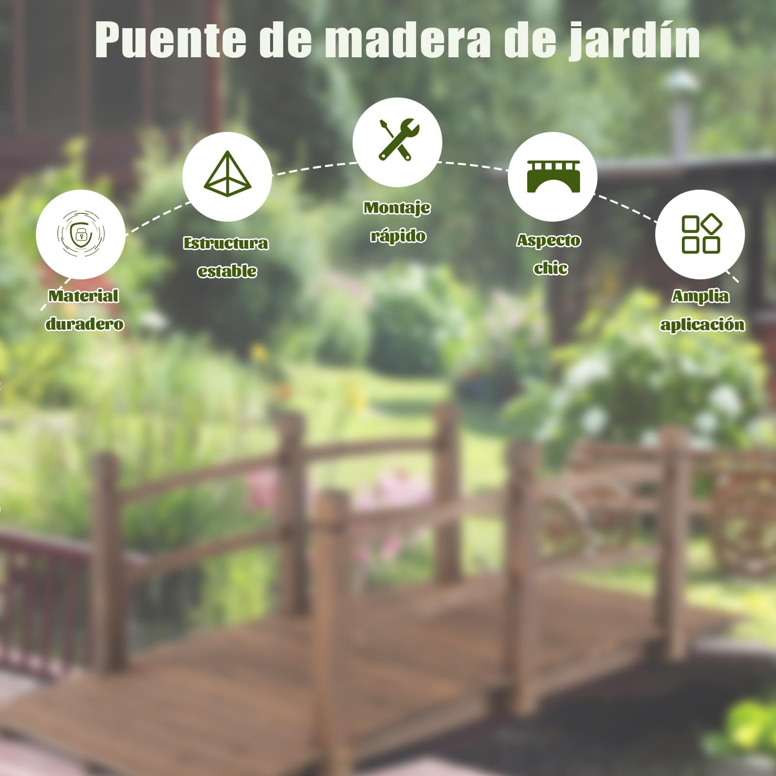 SOARS Puente de Jardín Madera con Barandilla, Puente de Pie Decorativo de Abeto con Capacidad de Carga de hasta 150 Kg, 171,5 x 75,5 x 58 cm, Puente Decorativo para Jardín, Estanque y Arroyo
