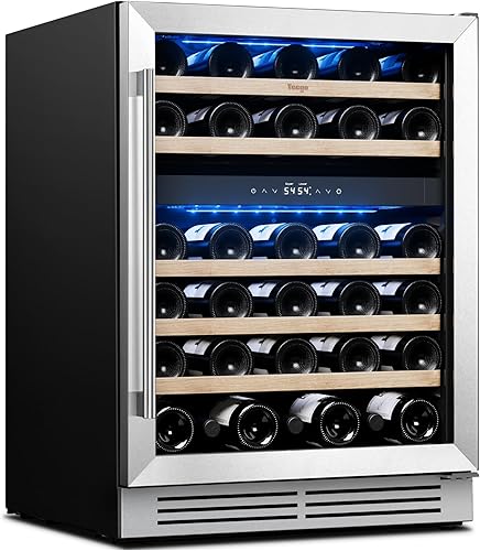 Miniatura 8 de Yeego Refrigerador de vino – Refrigerador de vino de doble zona de 24 pulgadas con capacidad para 47 botellas, 40-65 °F, puerta de vidrio para