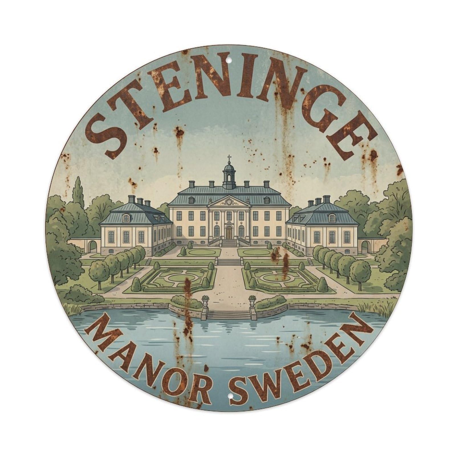 Vintage Travel Steninge Sweden Manor Metal Tin Sign