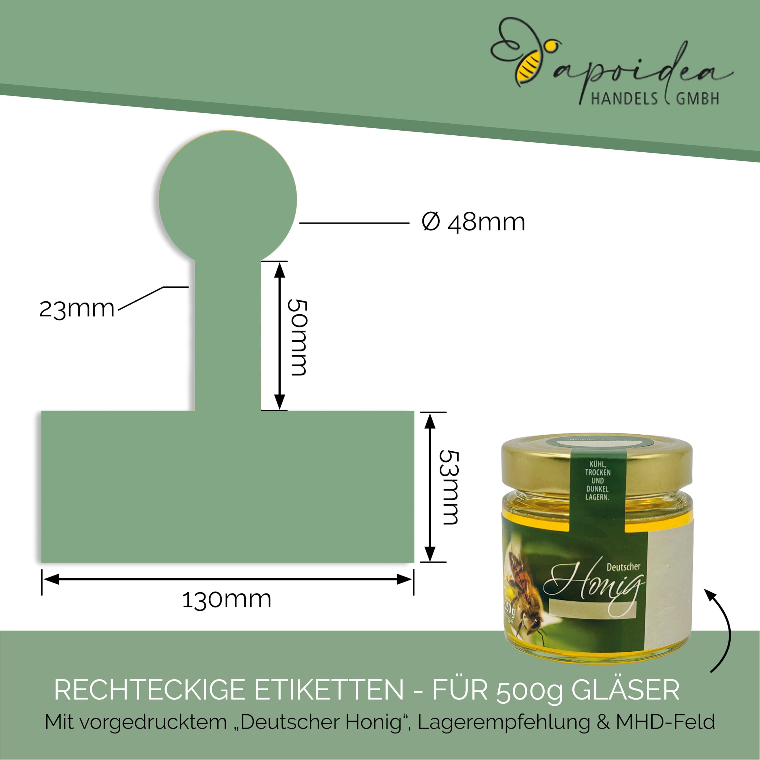 Apoidea – Honig Etiketten 500 g mit Gewährverschluss nassklebend – 100 Stück zum Stempeln/Etiketten Honiggläser/Honig Aufkleber für selbstgemachten Honig/Honigetiketten für Honiggläser
